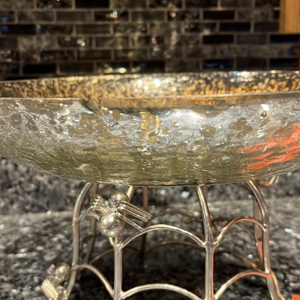 Martha Stewart Mercury Glass Spider Bowl On Metal Stand Halloween Spooky w tag - Picture 5 of 13